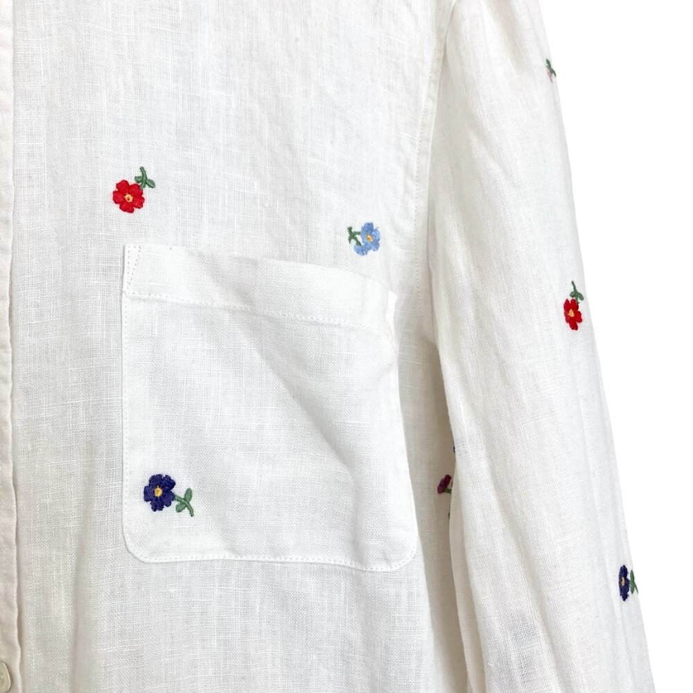 SEZANE Tomboy Embroidered Flower Linen Shirt Button Up White - Picture 7 of 12
